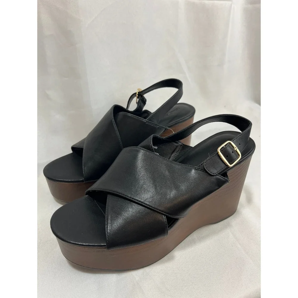 Universal Thread Womens Black Crisscross Platform Wedge Sandals Memory Foam 9.5